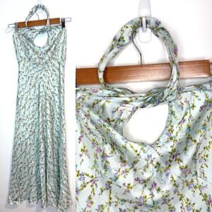 Rebecca Taylor Floral Silk Halter Midi Dress In Light Blue Size 8